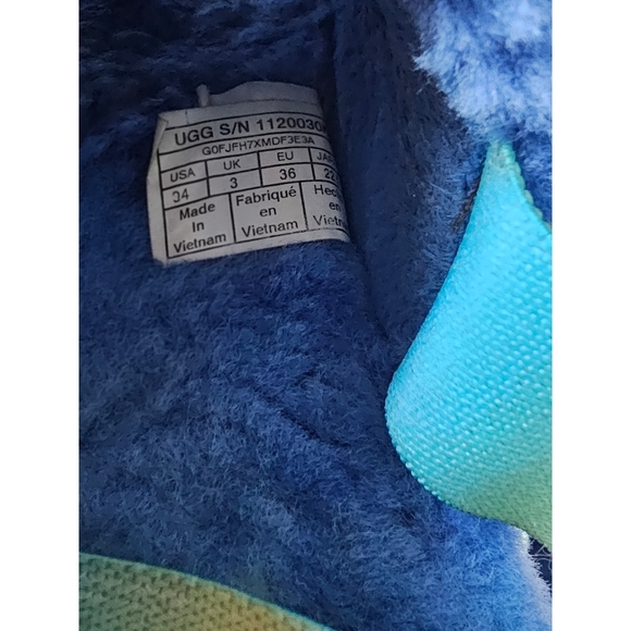 UGG Fluff Yeah Slide Sandals Blue Rainbow Strap Kids Size 4 - Picture 9 of 9